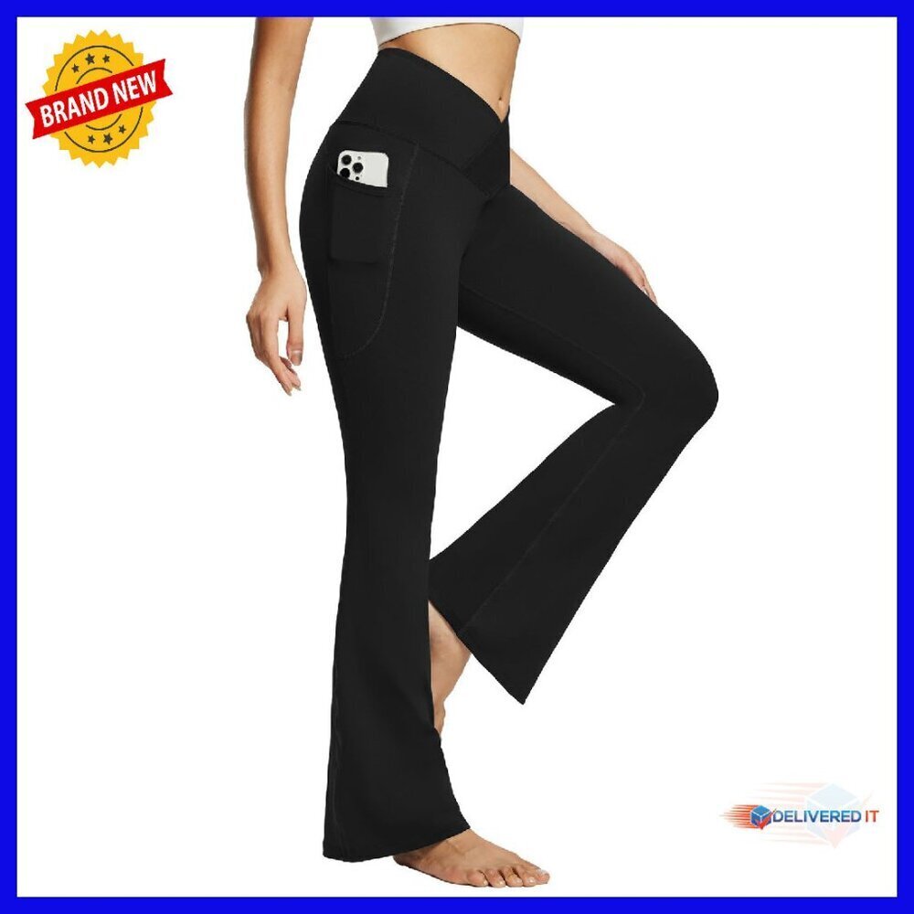 High Waist V Crossover Flare Leggings with Pockets Yoga Pants